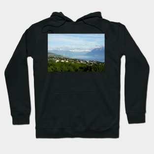 Lake Geneva and mountains in Lausanne, Switzerland Hoodie